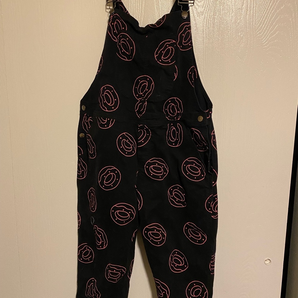 Women's Odd Future OFWGKTA Black All Over Donut Print Overalls Size Large